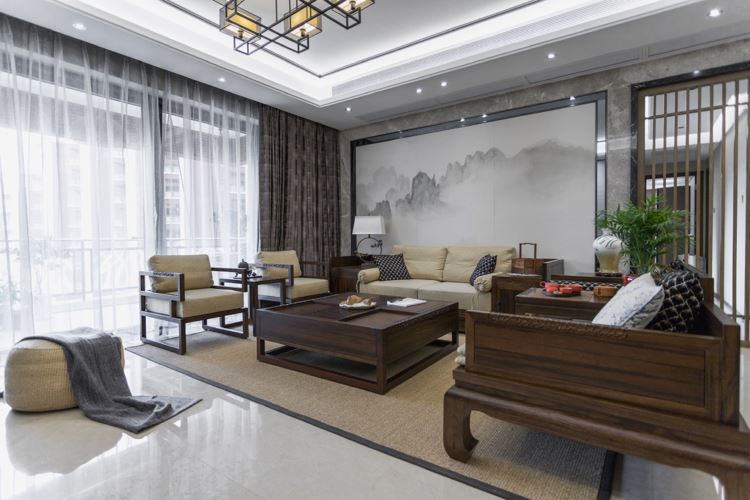 广州市汇景新城新中式风格三居室装修案例