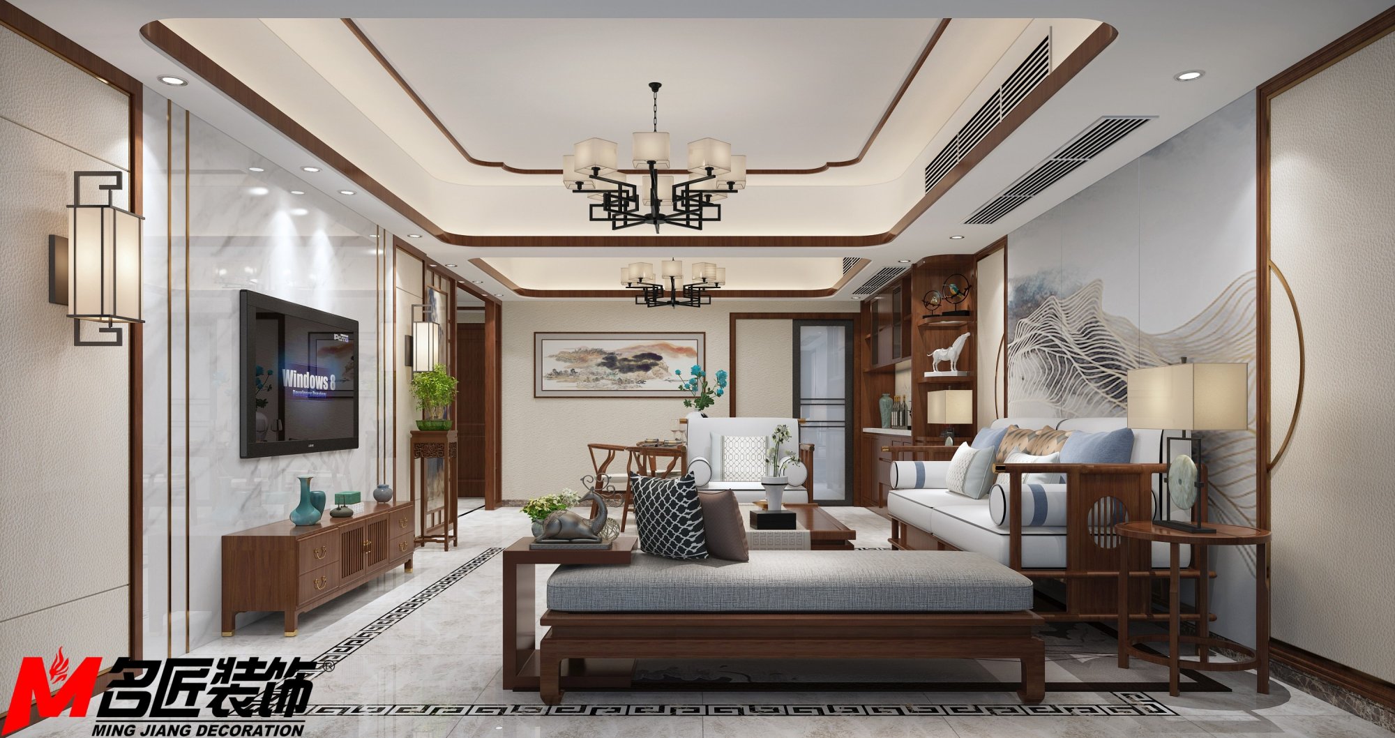 合肥市龙湖·龙誉中心新中式风格二居室装修案例