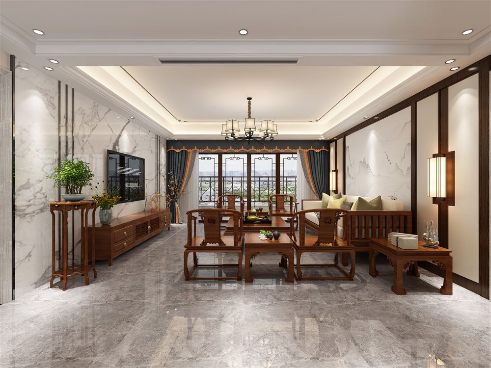 梅州市永兴星汇湾新中式风格四居室装修案例