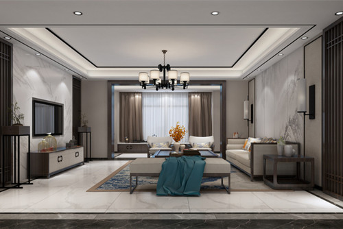 海口市环球100宝龙城新中式风格三居室装修案例