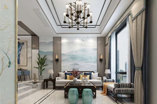 秦皇岛301平米以上新中式风格孔雀城室内设计效果图