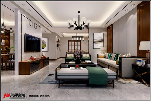 遂宁市置信·丽府新中式风格三居室装修案例