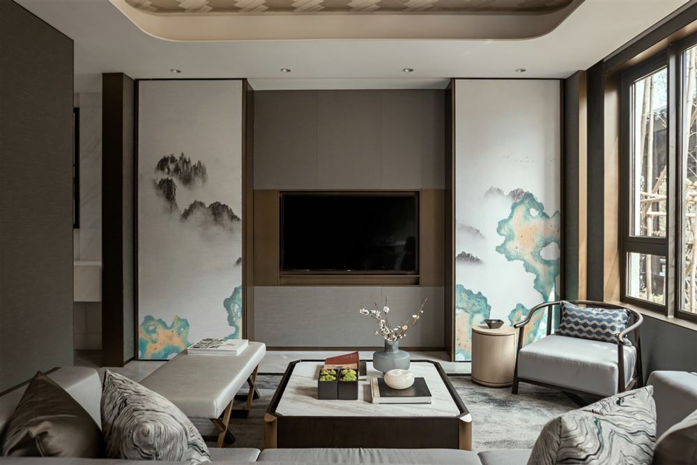 广州市保利心语花园新中式风格三居室装修案例