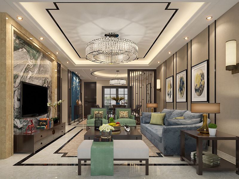 内江市资中国际商贸城新中式风格三居室装修案例