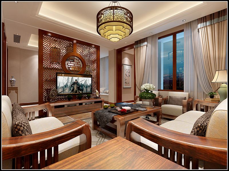 宁波市丽园馨都新中式风格三居室装修案例