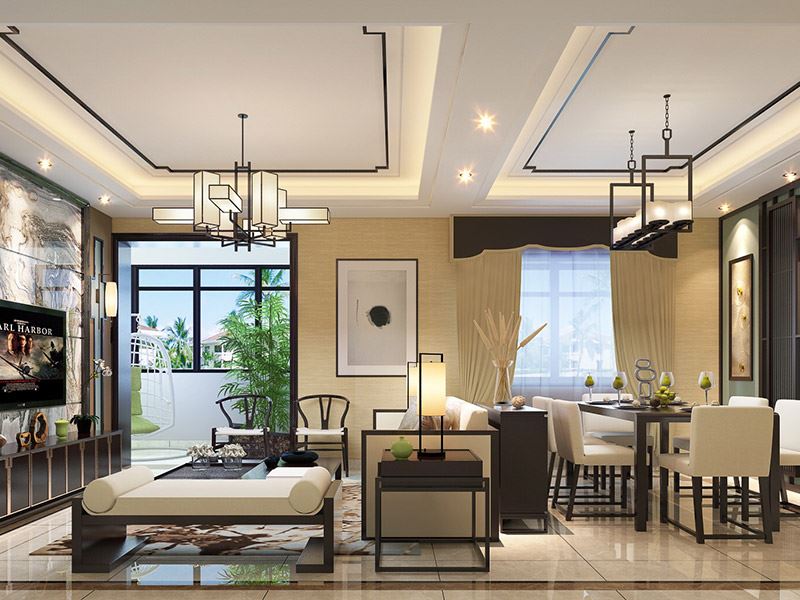 内江市资中国际商贸城新中式风格三居室装修案例