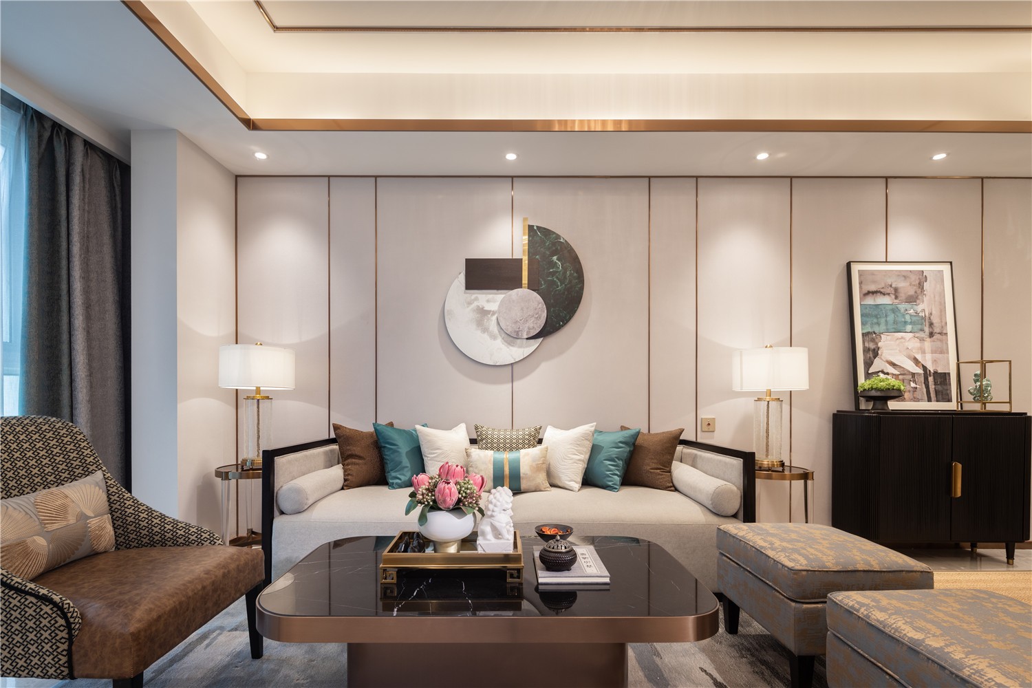 新中式风格别墅高端装修设计-客厅沙发