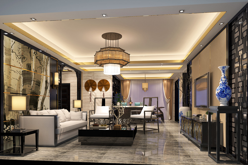 惠州101-200平米新中式风格荣泰河庭室内装修设计案例