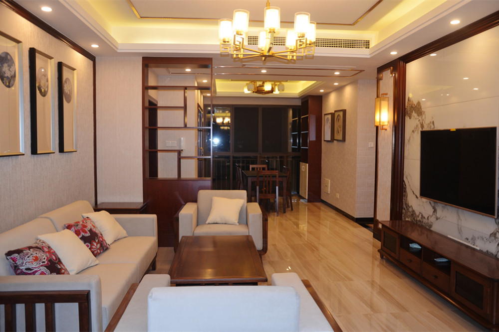 广州市南航花园新中式风格三居室装修案例