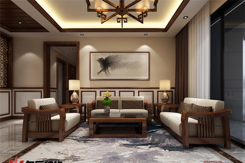 梧州市宏达双水湾新中式风格三居室装修案例