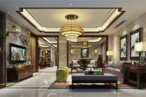泰州市滨江国际新中式风格三居室装修案例