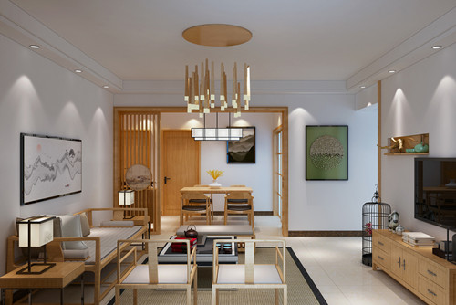 宁波市华光城新中式风格三居室装修案例