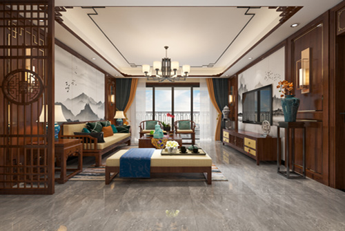 贵港市半岛国际新中式风格三居室装修案例