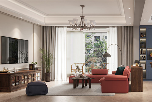 宁波市绿地观堂美式风格三居室装修案例
