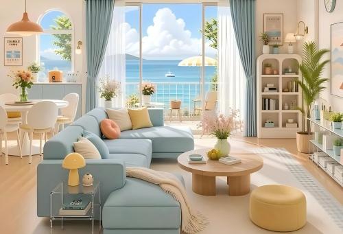 海景房 | 把海搬进家，只需一抹清新蓝和米咖色